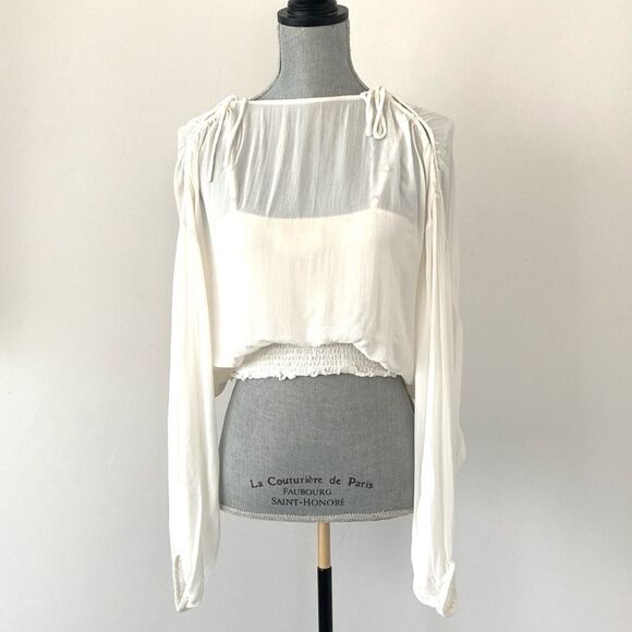 Anthropologie White Crop Sheer Blouse sz S Balloon Sleeve Romantic Feminine NWOT - Picture 1 of 13